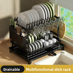 Escurreplatos de Cocina con Bandeja Autodrenante y Organizador Ajustable
