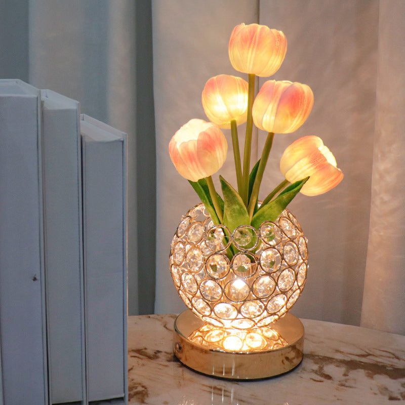 Lámpara Tulipán de Cristal con Luz Nocturna