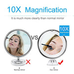 Espejo de Maquillaje LED con Luz de Relleno, Aumento 10X y Interruptor Táctil