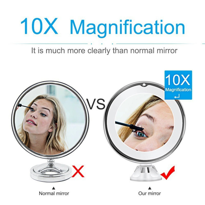 Espejo de Maquillaje LED con Luz de Relleno, Aumento 10X y Interruptor Táctil