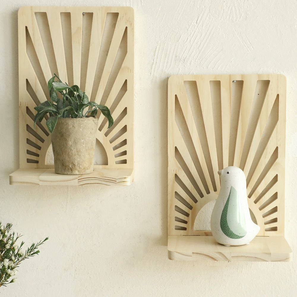 Estante de Pared de Madera Calada en Forma de Abanico