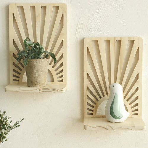 Estante de Pared de Madera Calada en Forma de Abanico