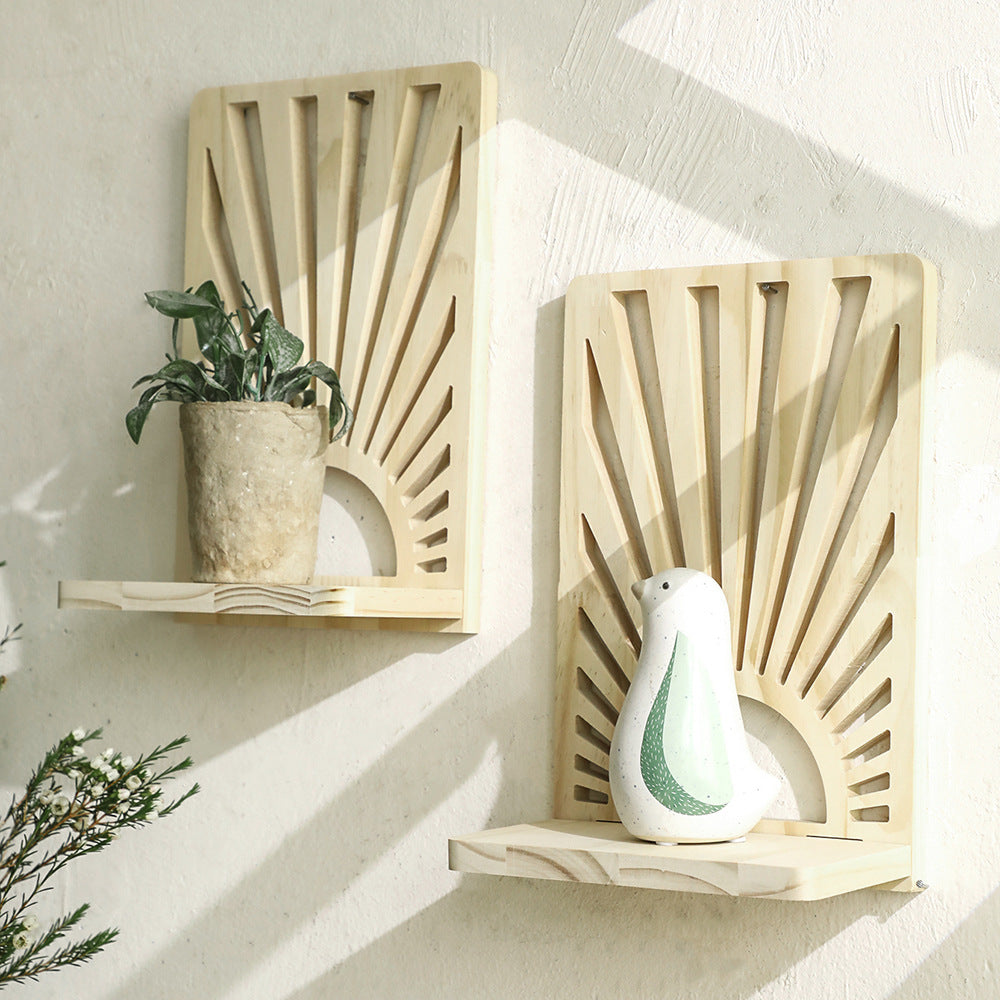 Estante de Pared de Madera Calada en Forma de Abanico