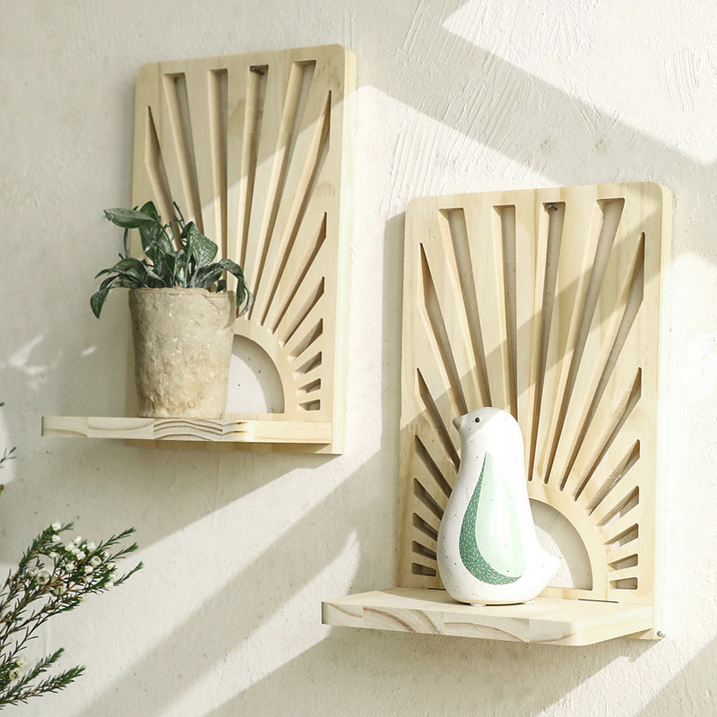 Estante de Pared de Madera Calada en Forma de Abanico