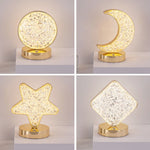 Lámpara de Mesa de Cristal con Luz Nocturna de Estrella y Luna