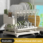 Escurreplatos de Cocina con Bandeja Autodrenante y Organizador Ajustable