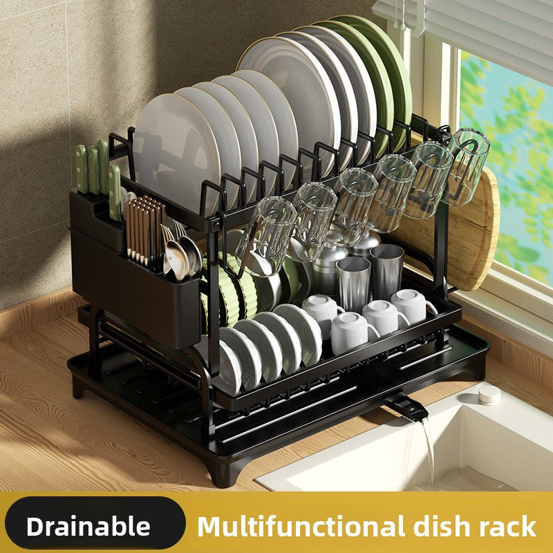 Escurreplatos de Cocina con Bandeja Autodrenante y Organizador Ajustable