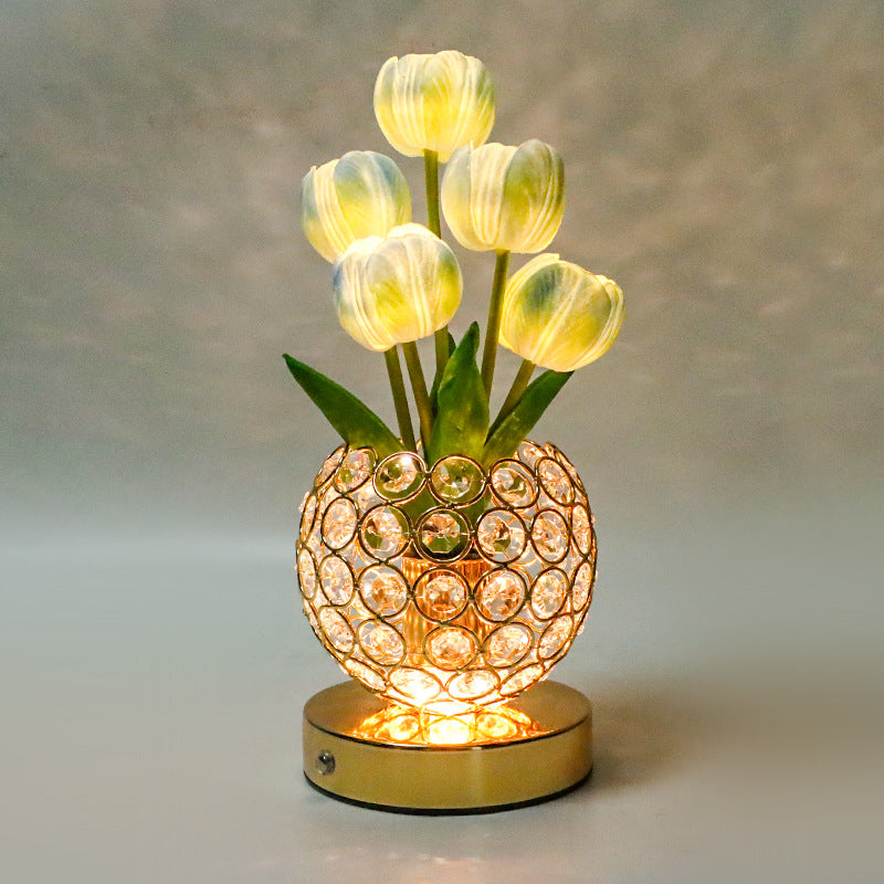 Lámpara Tulipán de Cristal con Luz Nocturna