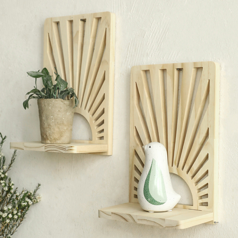 Estante de Pared de Madera Calada en Forma de Abanico