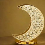 Lámpara de Mesa de Cristal con Luz Nocturna de Estrella y Luna