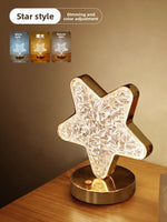 Lámpara de Mesa de Cristal con Luz Nocturna de Estrella y Luna