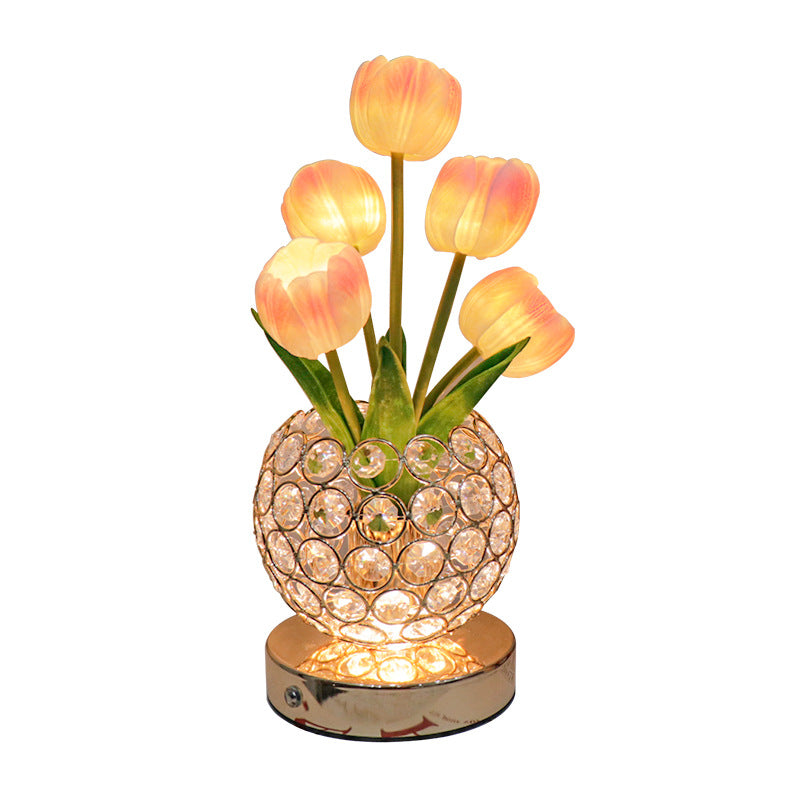 Lámpara Tulipán de Cristal con Luz Nocturna