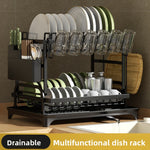 Escurreplatos de Cocina con Bandeja Autodrenante y Organizador Ajustable